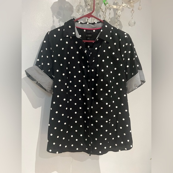 Talbots Black and White Polka Dot Blouse A029 - Picture 2 of 4